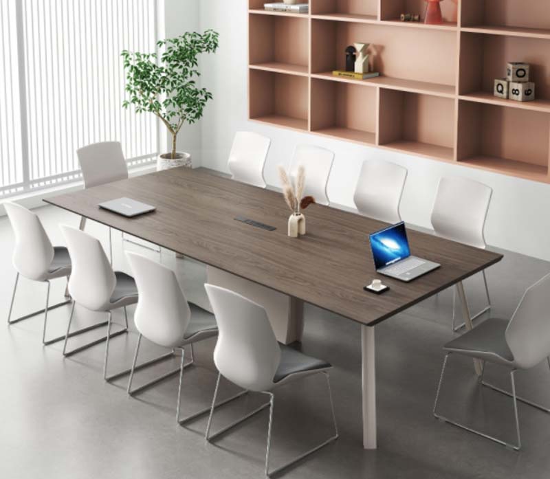 10-Person Dark Walnut Rectangular Conference Table with Central Cable Management