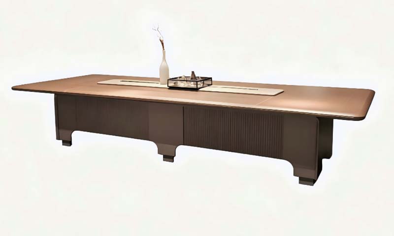 Two-Tone Warm Brown Fluted Base Executive Desk with Central Cable Channel