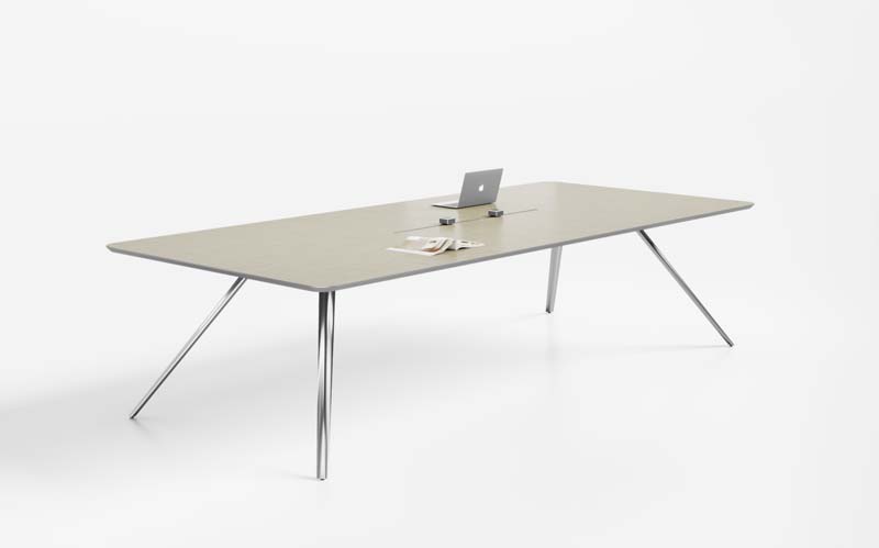 Light Oak Rectangular Conference Table with Central Cable Channel