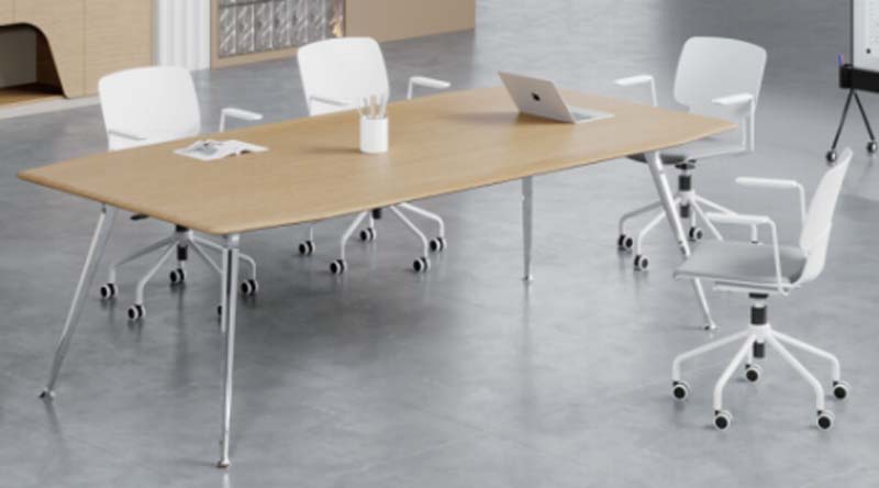 Light Oak Finish Rectangular Conference Table with Splayed Chrome Legs