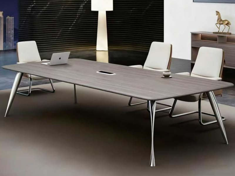 Rectangular Polished Leg Conference Table with Central Cable Grommet