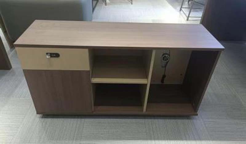 Two-Tone Walnut Beige Locking Office Storage Credenza