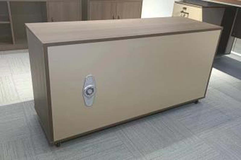 Two-Tone Walnut-Beige Mobile Lockable Office Storage Credenza with Casters