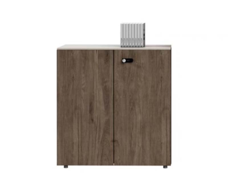Two-Door Lockable Low Office Storage Cabinet with Light Contrasting Top