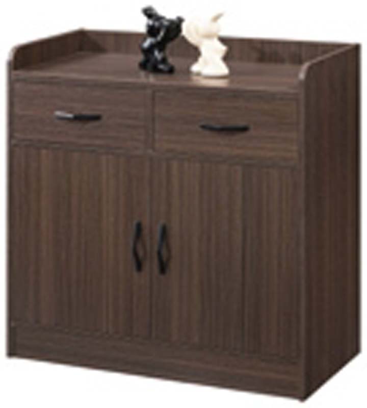 Dark Walnut Grain Freestanding Storage Cabinet with 2 Drawers, 2 Doors and Gallery Top
