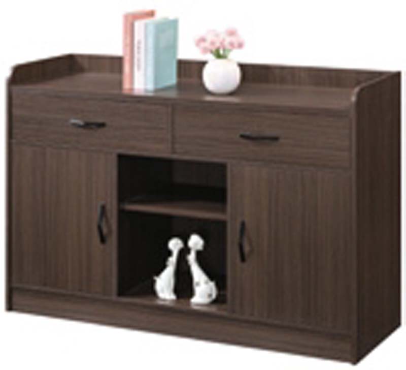 Dark Walnut Wooden Storage Sideboard with 2 Drawers, 2 Doors and Open Shelf
