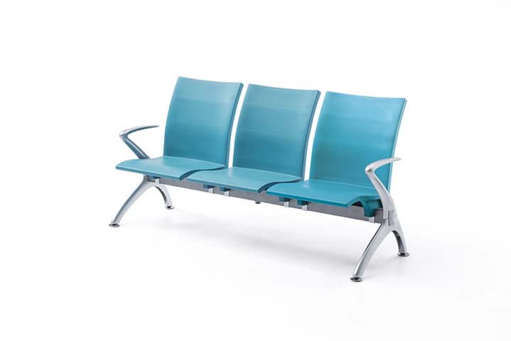 3-Seat Public Gang Waiting Chair with Polished Aluminum End Armrests