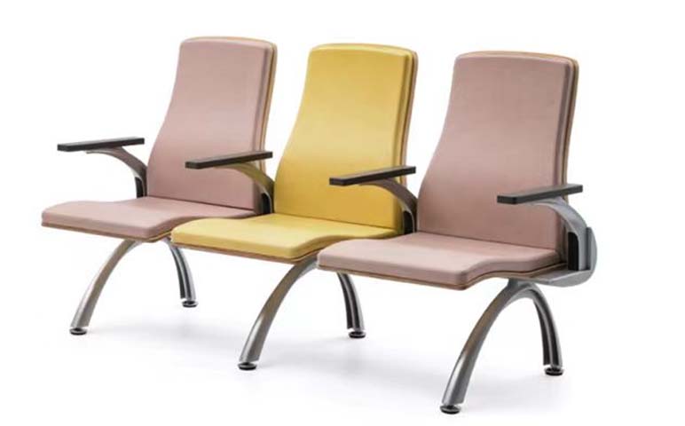 3-Seat Pastel Upholstered Metal Beam Public Waiting Chair