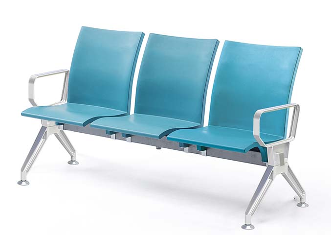 3-Seat Beam-Mounted Public Waiting Gang Chair with Teal Molded Seats and Chrome Frame