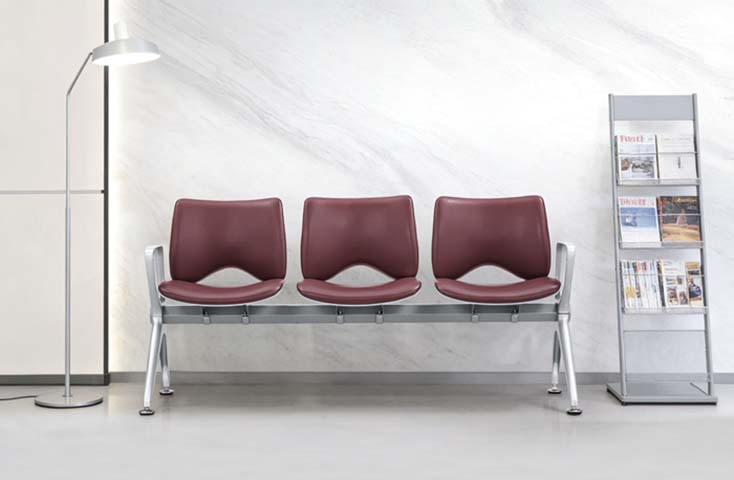 3-Seat Maroon Upholstered Metal Beam Tandem Waiting Chair