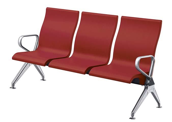 3-Seat Red PU Public Beam Waiting Chair with Chrome Frame