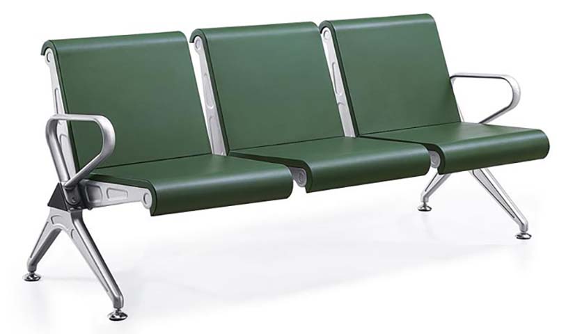 3-Seat Dark Green Self-Skinning PU Public Waiting Gang Bench