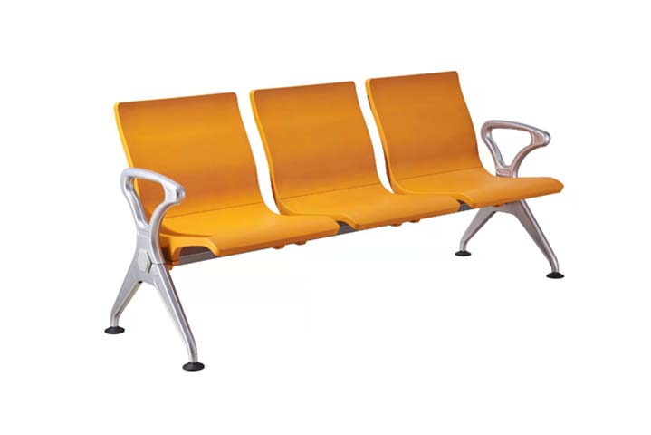 3-Seat Tandem Airport Public Waiting Bench with Orange PU Seats