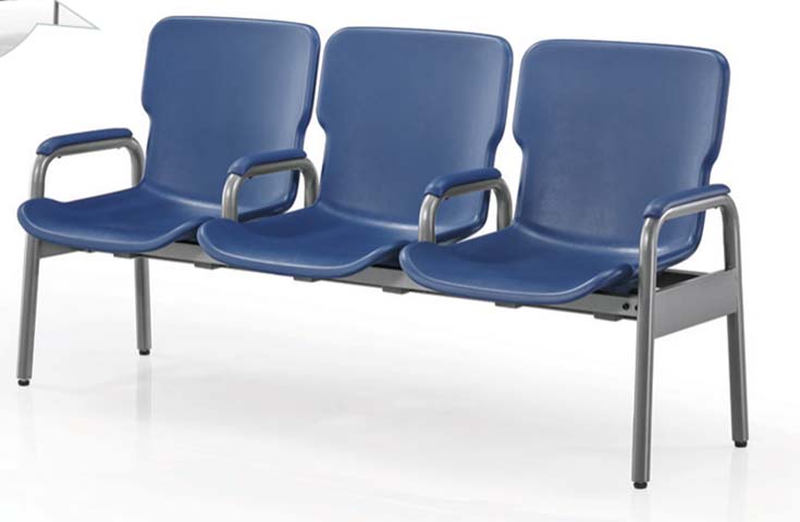 3-Seat Blue Upholstered Beam Waiting Chair with Armrests