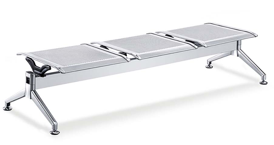 3-Seat Backless Perforated Metal Beam Public Waiting Bench