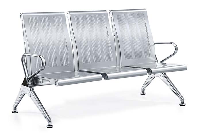 3-Seater Perforated Stainless Steel Public Tandem Waiting Chair