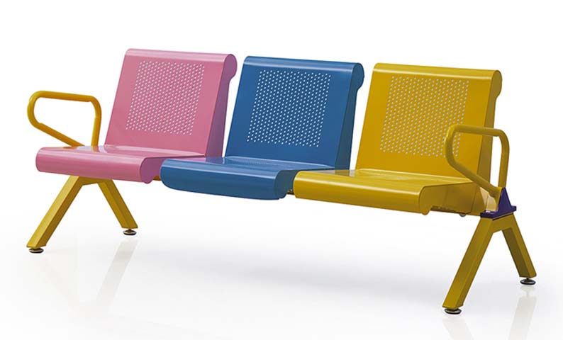 3-Seat Perforated Metal Color-Blocked Public Beam Waiting Bench