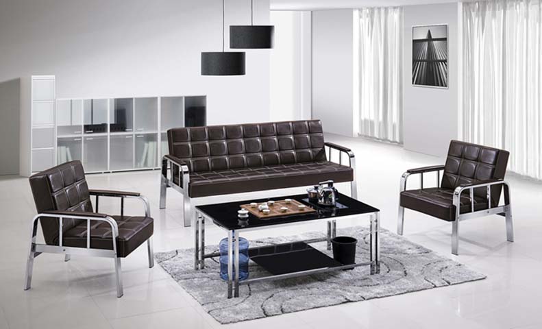 3+1+1 Commercial Office Reception Seating Set with Black Glass Coffee Table