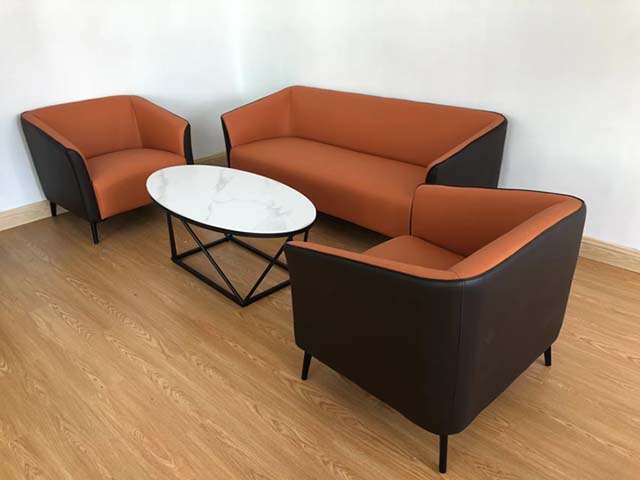 Two-Tone Faux Leather Office Reception Seating Set with Oval Coffee Table
