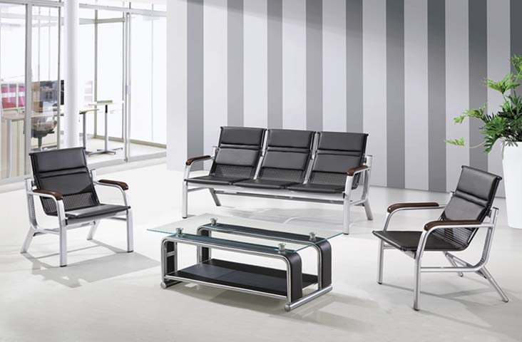 3+1+1 Commercial Office Reception Waiting Seating Set with 2-Tier Glass Coffee Table