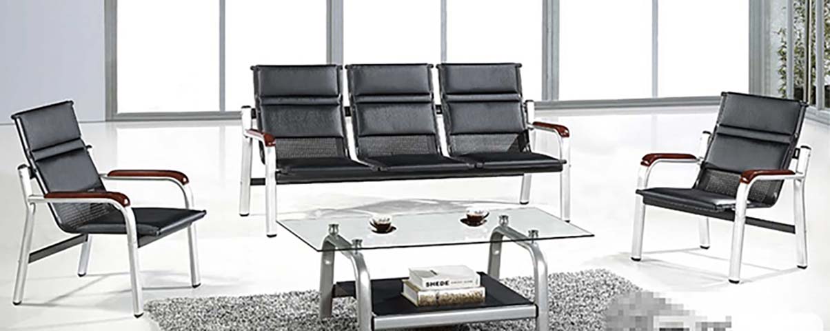 1+1+3 Office Reception Seating Set with 2-Tier Glass Coffee Table