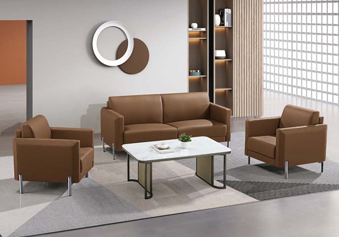 1+1+2 Commercial Office Reception Seating Set with Marble-Effect Coffee Table