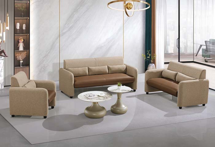 Modern Two-Tone Office Reception Lounge Seating Set with Round Pedestal Coffee Tables