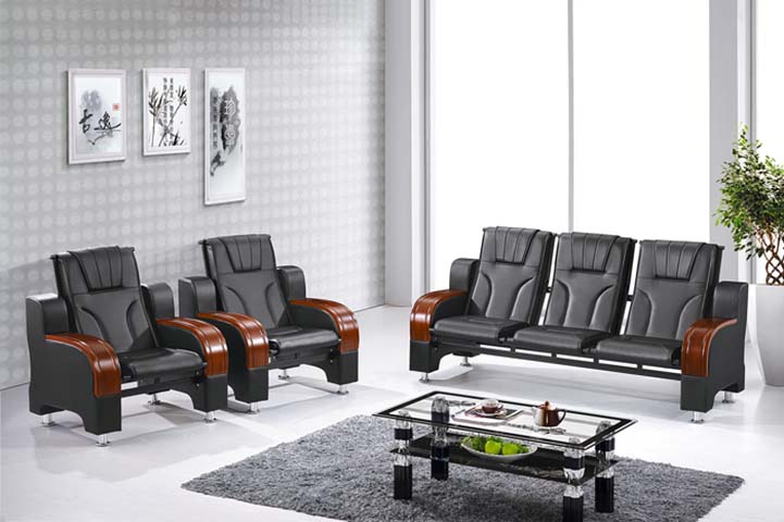 Commercial Office Reception 3+1+1 Waiting Sofa Set with Glass Coffee Table