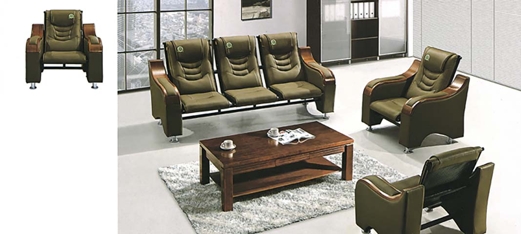 3+1+1 Olive Faux Leather Executive Office Reception Sofa Set with Walnut Coffee Table