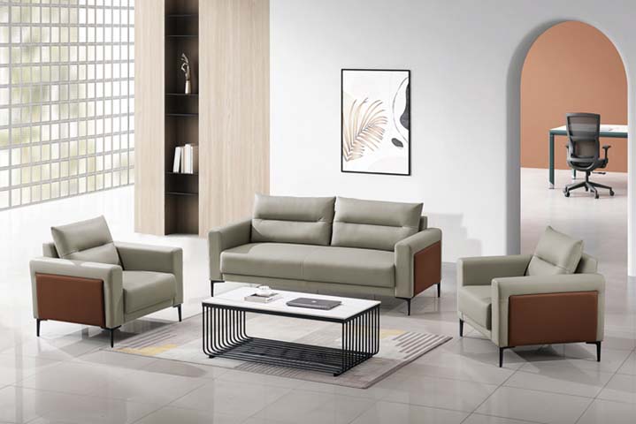 3-Piece Light Gray and Brown Accent Office Reception Sofa Set with Coffee Table