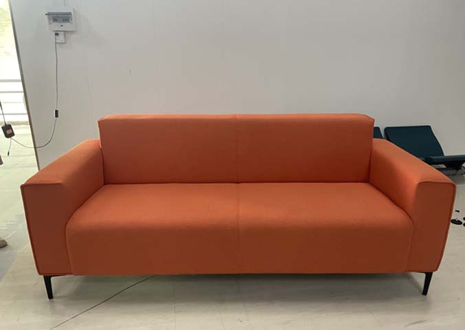 Modern Minimalist Orange Woven Fabric Two-Seat Sofa with Black Metal Legs