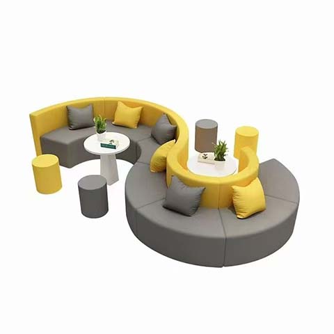 S-Shaped Modular Curved Lobby Lounge Seating Set with Side Tables and Ottomans