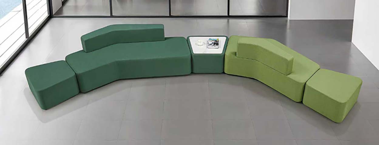 Two-Tone Green S-Curve Modular Commercial Lounge Seating Set with Integrated Central Table