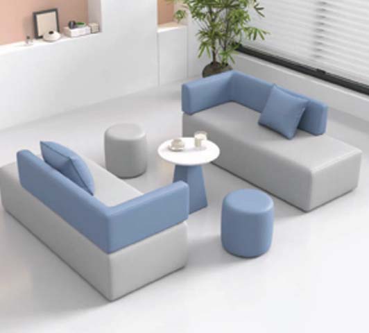 Two-Tone Blue-Grey Modular L-Shaped Lounge Sofa Set with Ottomans and Side Table