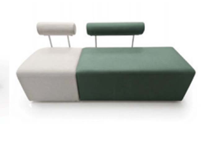 Two-Tone Modular Armless Daybed Sofa with Cylindrical Stem-Mounted Backrests