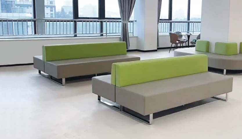 Two-Tone Modular Public Waiting Bench Sofa with Chrome Sled Base