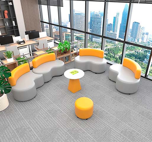 Modular Curved Office Breakout Lounge Seating Set with Coffee Table and Ottoman