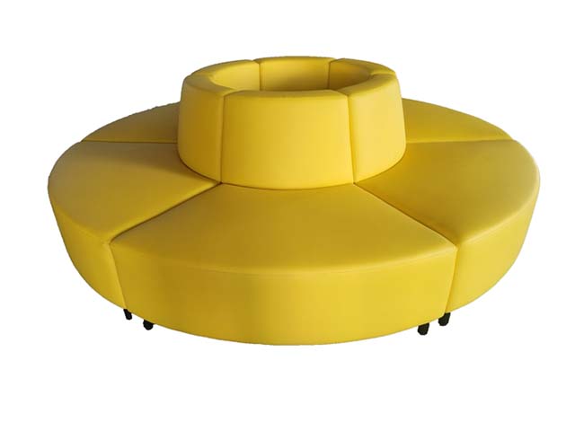 Bright Yellow Modular Circular Inward-Facing Lounge Seating with Integrated Central Column