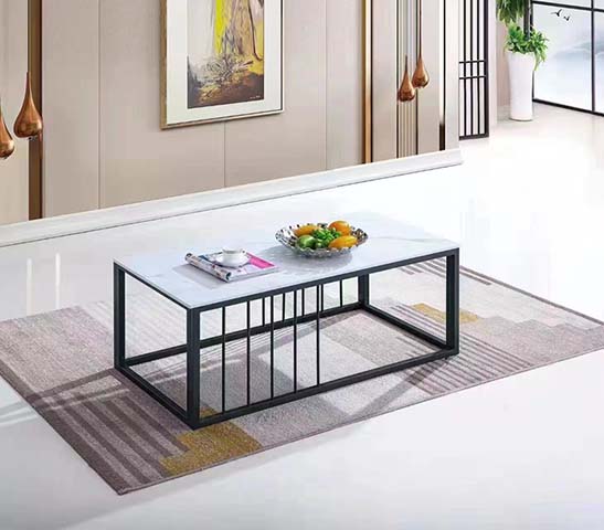Modern Rectangular Coffee Table with Slatted Metal Base