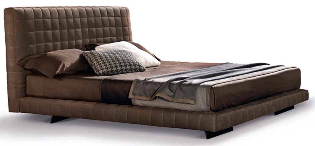 Brown Square-Quilted Upholstered Low-Profile Platform Bed