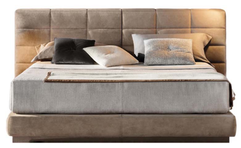 Light Khaki Grid-Tufted Upholstered Low-Profile Platform Bed