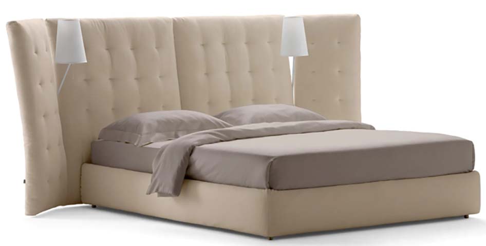Beige Button-Tufted Upholstered Wingback Platform Bed (King Size)