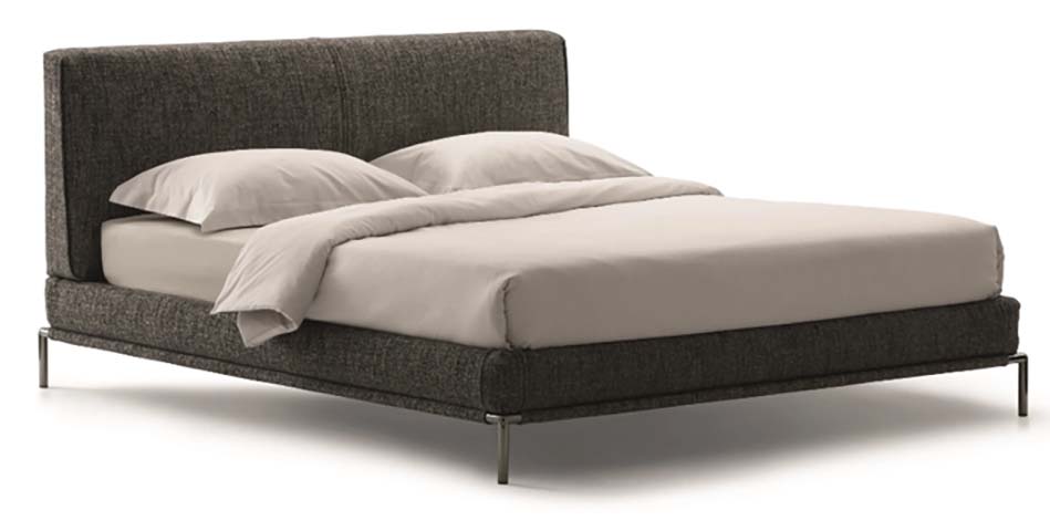 Dark Grey Woven Fabric Upholstered Low-Profile Platform Bed