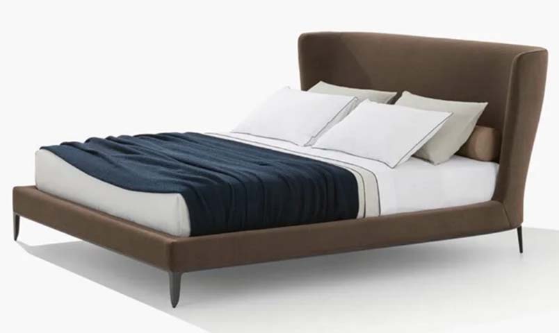 Brown Fabric Upholstered Curved Wingback Low-Profile Platform Bed