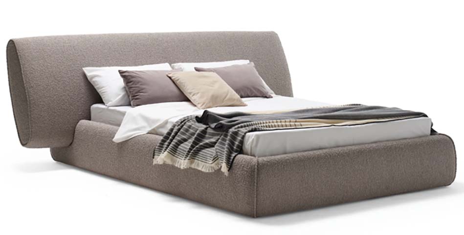 Curved Wrap-Around Boucle Upholstered Low-Profile Queen Platform Bed