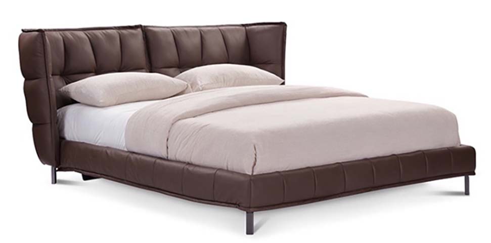 Dark Brown Channel-Tufted Wingback Upholstered Platform Bed
