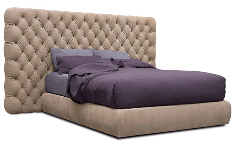 Beige Diamond-Tufted Upholstered Low-Profile Platform Bed (King Size)