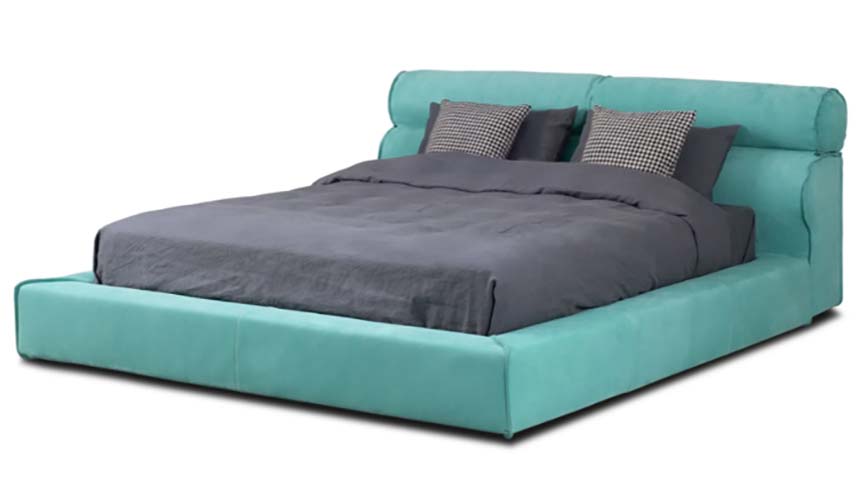 Turquoise Upholstered Low-Profile King Size Platform Bed