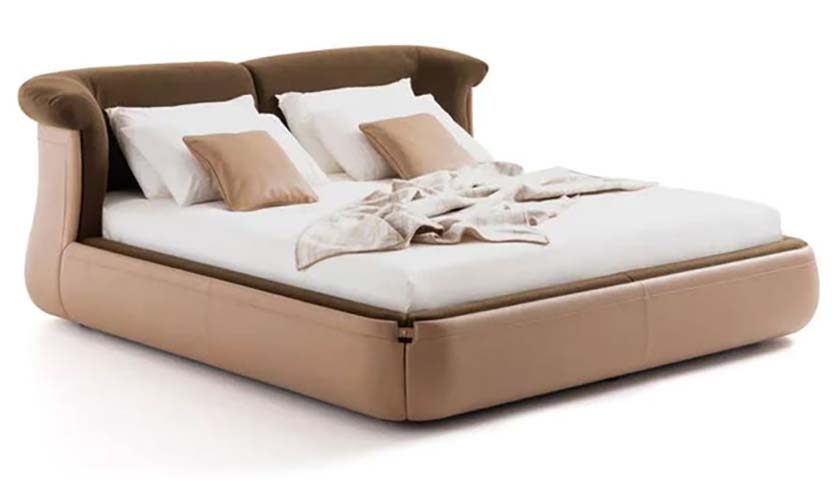 Upholstered Platform Bed with Curved Roll-Arm Wing Headboard