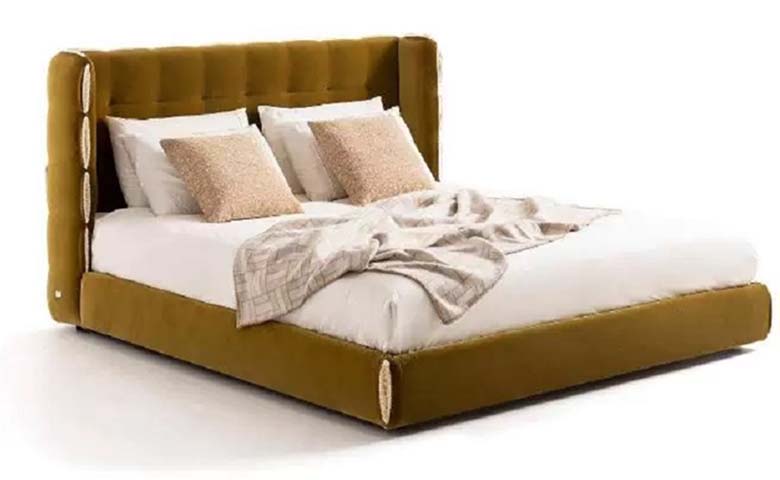 Tufted Velvet Wingback Platform Bed with Contrast Edge Trim